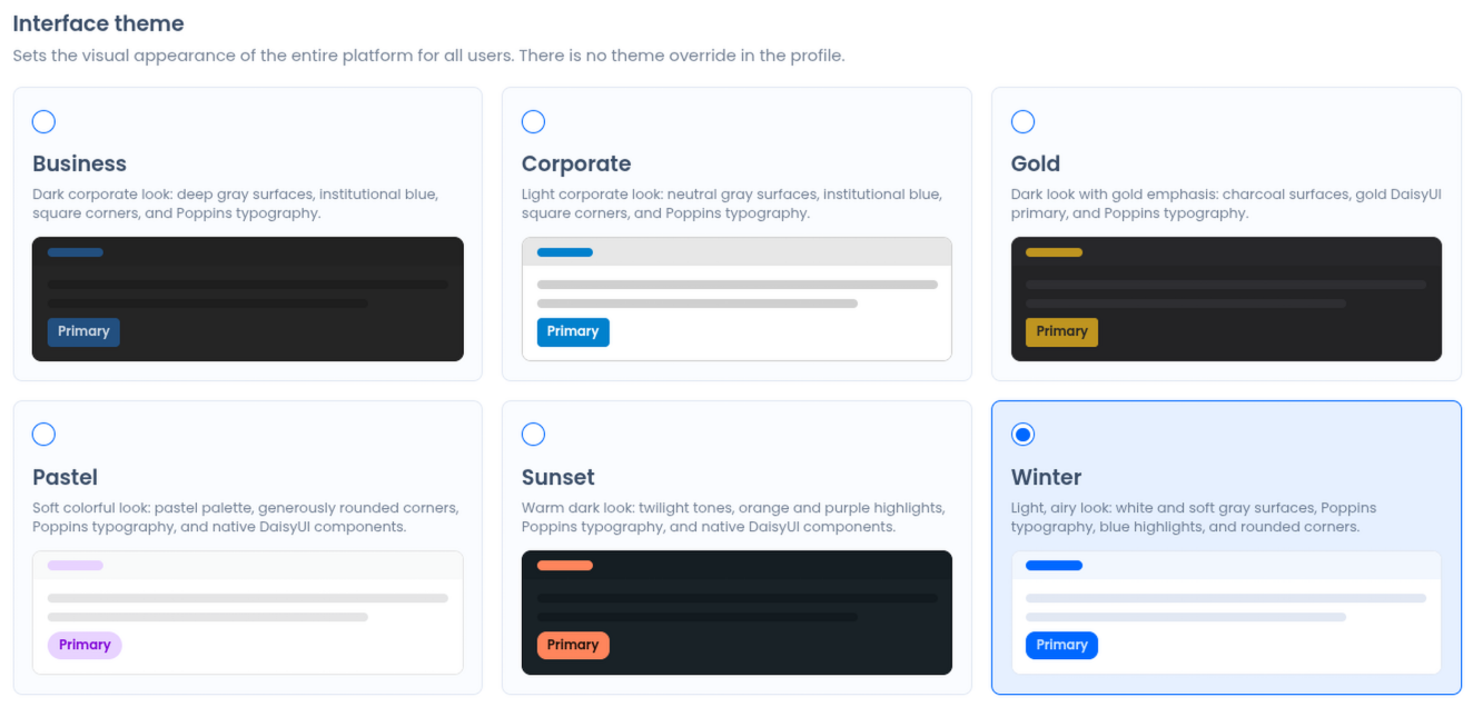Randel interface theme settings with multiple brand looks